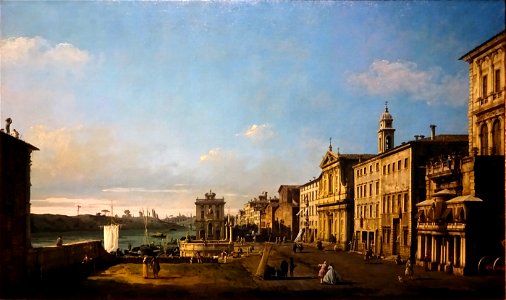 Bernardo Bellotto - Ansicht der Via di Ripetta in Rom, 1742–1744. Free illustration for personal and commercial use.