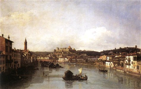 Bernardo Bellotto, il Canaletto - View of Verona and the River Adige from the Ponte Nuovo - WGA01819