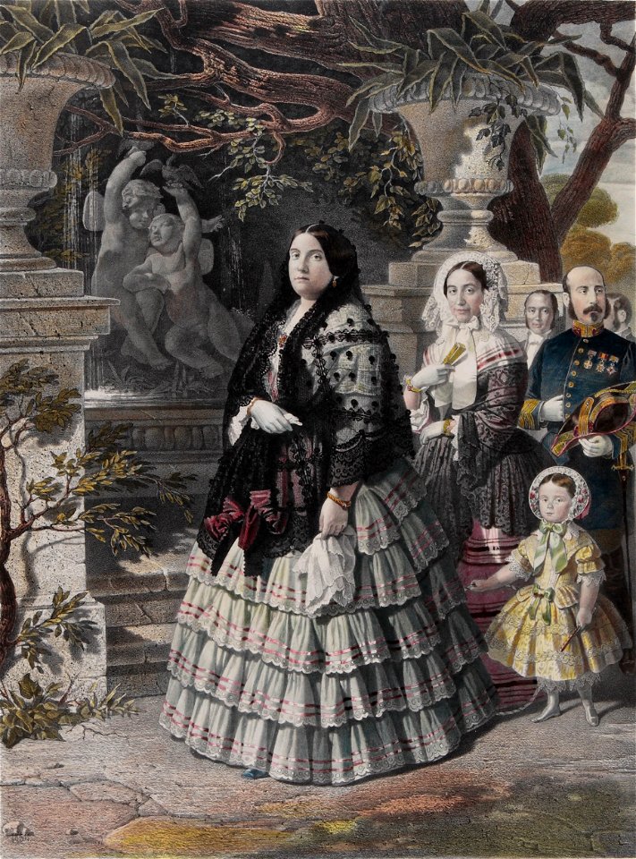 Bernardo Blanco y Pérez - HER MAJESTY THE QUEEN ISABEL II. and her august Daughter HER MOST SERENE HIGHNESS THE PRINCESS OF ASTURIAS - Google Art Project (cropped)
