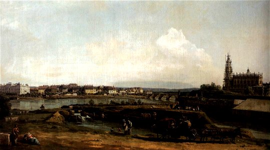 Bernardo Bellotto, il Canaletto - Dresden from the Left Bank of the Elbe, below the Fortifications - WGA01831