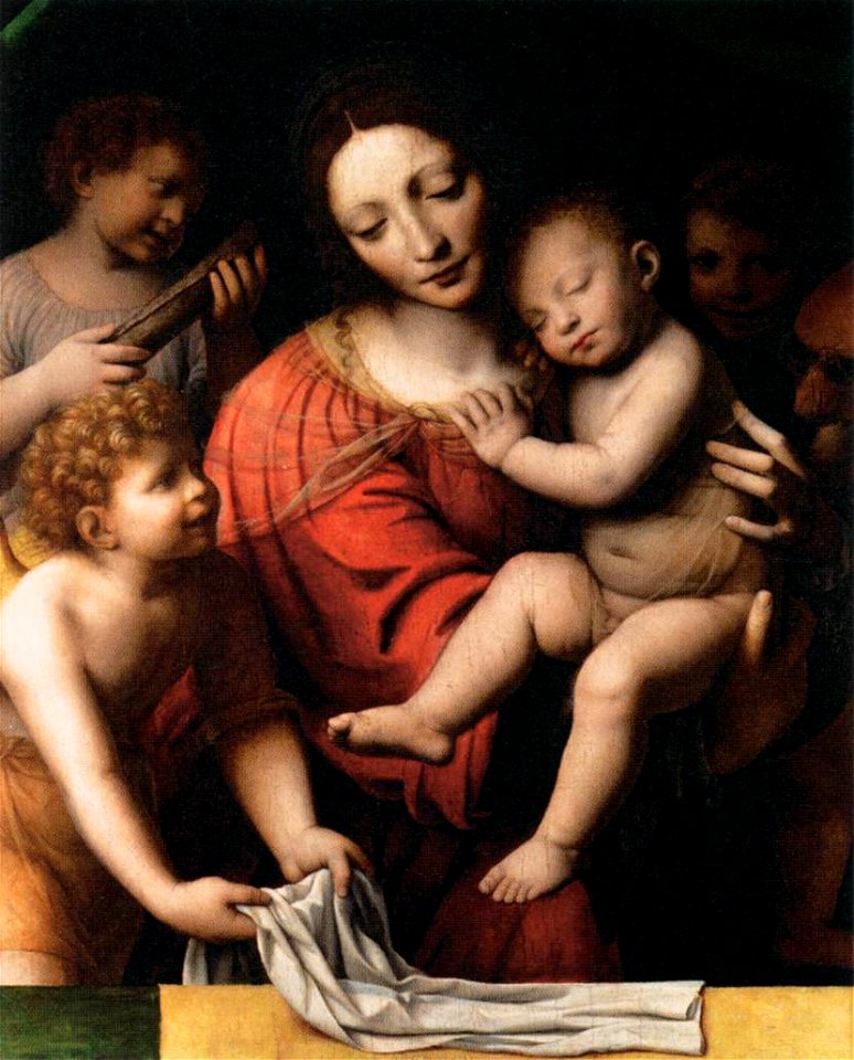 Bernardino Luini - The Virgin Holding the Sleeping Child, with St John and Two Angels - WGA13774