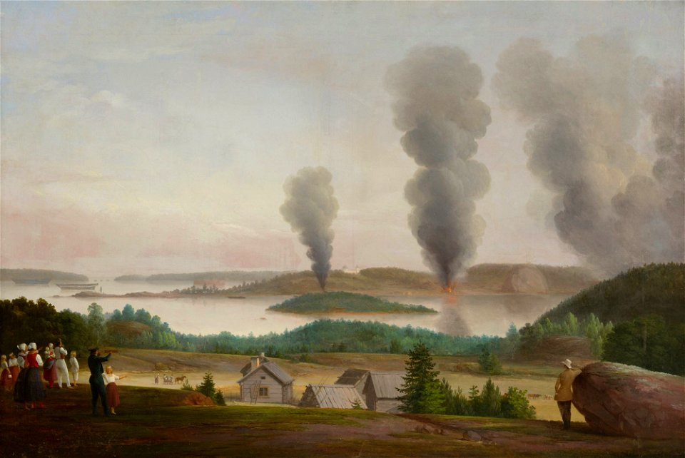 Berndt Abraham Godenhjelm - Ruotsinsalmi is Burning, Scene from the Crimean War 1855 - A II 983-1 - Finnish National Gallery