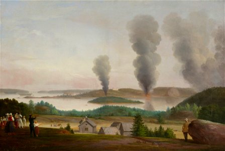 Berndt Abraham Godenhjelm - Ruotsinsalmi is Burning, Scene from the Crimean War 1855 - A II 983-1 - Finnish National Gallery