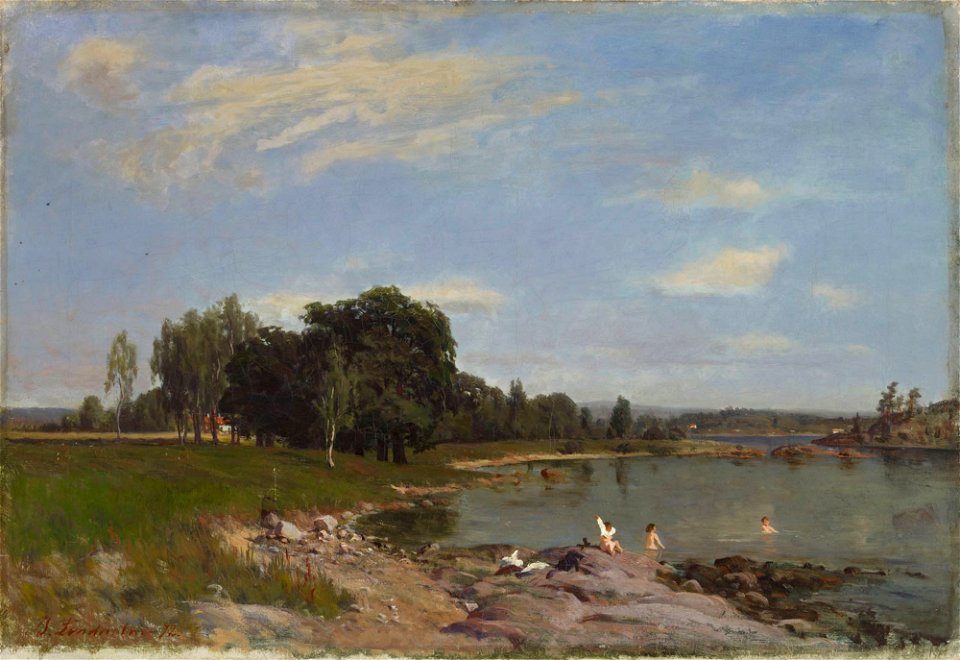 Berndt Lindholm - Rantamaisema, kylpeviä lapsia - A II 1041 - Finnish National Gallery