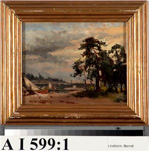 Berndt Lindholm - Rantamaisema, mäntyjä ja vene - A I 599-1 - Finnish National Gallery