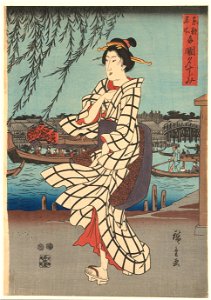 Beroemde plekken in de Oostelijke hoofdstad- Genietend van een avondbriesje bij de Ryogoku brug-Rijksmuseum RP-P-2008-208C