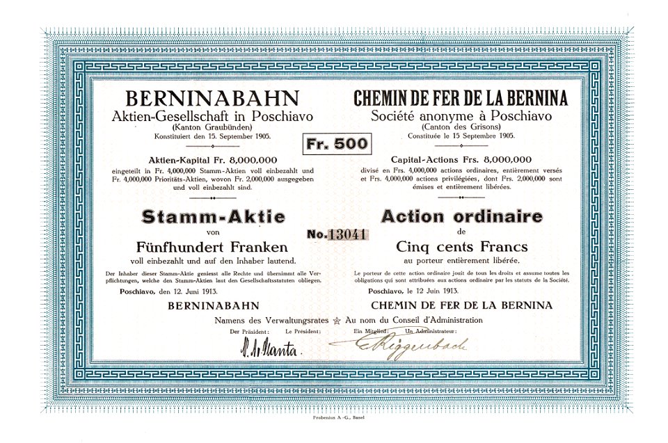 Berninabahn 500 sFr 1913