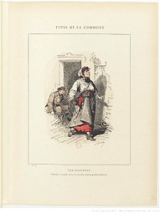 Bertall, Les Communeux, 1871. Types, caractères, costumes - 29. Une citoyenne préposée à la garde de la rue de Lille