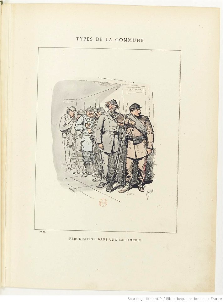 Bertall, Les Communeux, 1871. Types, caractères, costumes - 39. Perquisition dans une imprimerie