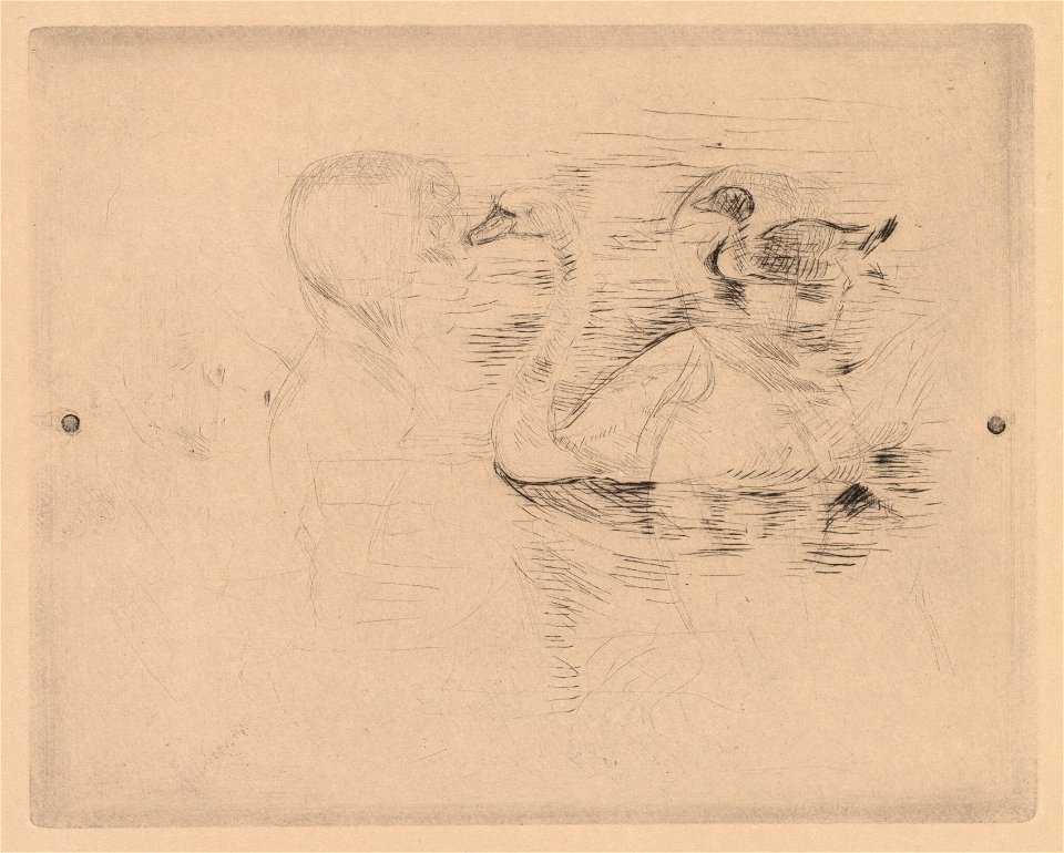 Berthe Morisot (French, 1841-1895) - Swan and Duck, with portraits of Julie (Cygne et canard, avec portraits de Julie, or Cygne et canard, essai) - 2016.254 - Cleveland Museum of Art
