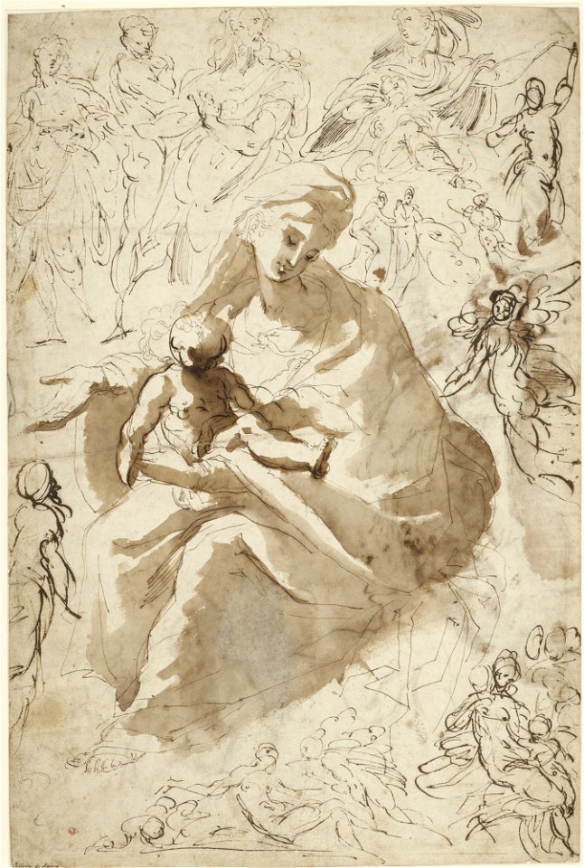 Bertoia (Jacopo Zanguidi), Seated Madonna and Child and Various Studies, ca. 1570-71