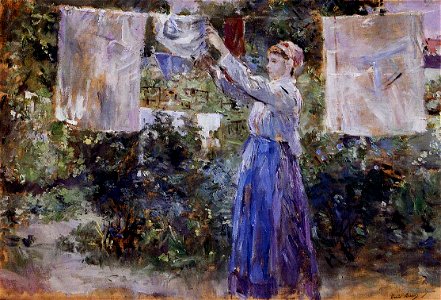 Berthe Morisot - Woman Hanging Out the Wash. Free illustration for personal and commercial use.
