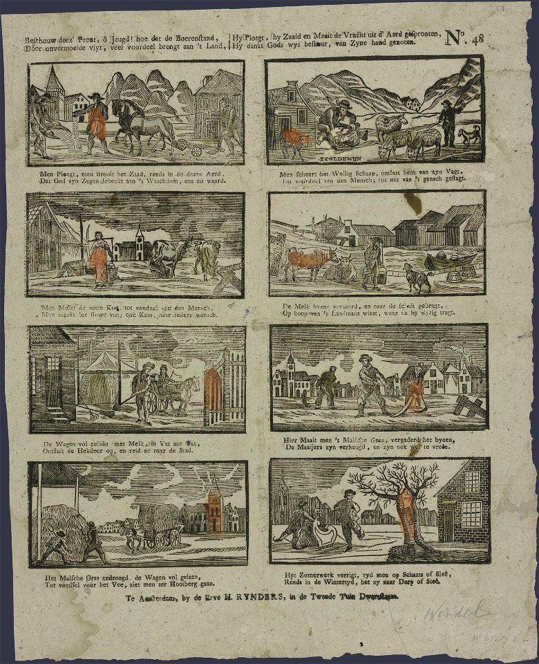 Beschouw deez' prent, ô jeugd! hoe dat de boerenstand, door onvermoeide vlyt, veel voordeel brengt aan 't land-Catchpenny print-SMC K 0125