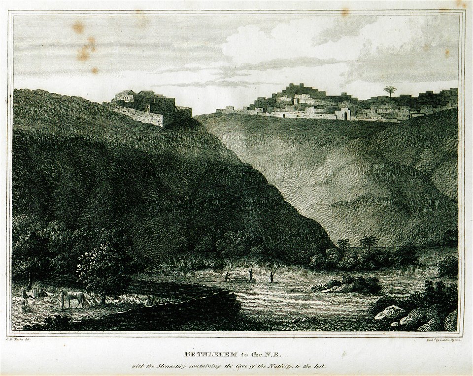 Bethlehem to the NE with the monastery containing the cave of nativity to the left - Clarke Edward Daniel - 1824