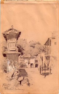 Betanzos, drawing by Mariano Pedrero, pencil. Free illustration for personal and commercial use.