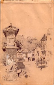 Betanzos, drawing by Mariano Pedrero, pencil
