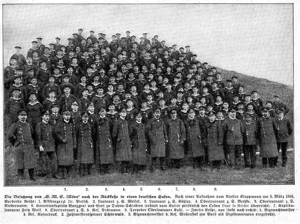 Besatzungsmitglieder von SMS MÖVE im März 1916