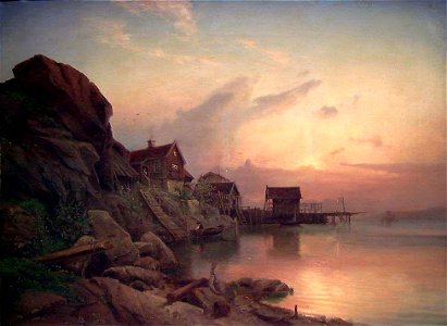 Johan Jørgen Broch - Coastal Landscape in Sunset - NG.M.01449 - National Museum of Art, Architecture and Design. Free illustration for personal and commercial use.