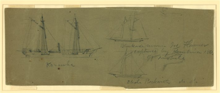 Broadside views of three ships- Kanawha; Blockade runner Joe Flanner, captured by Pembina 1863 off Mobile; and Elias Beckwith LCCN2004660622. Free illustration for personal and commercial use.