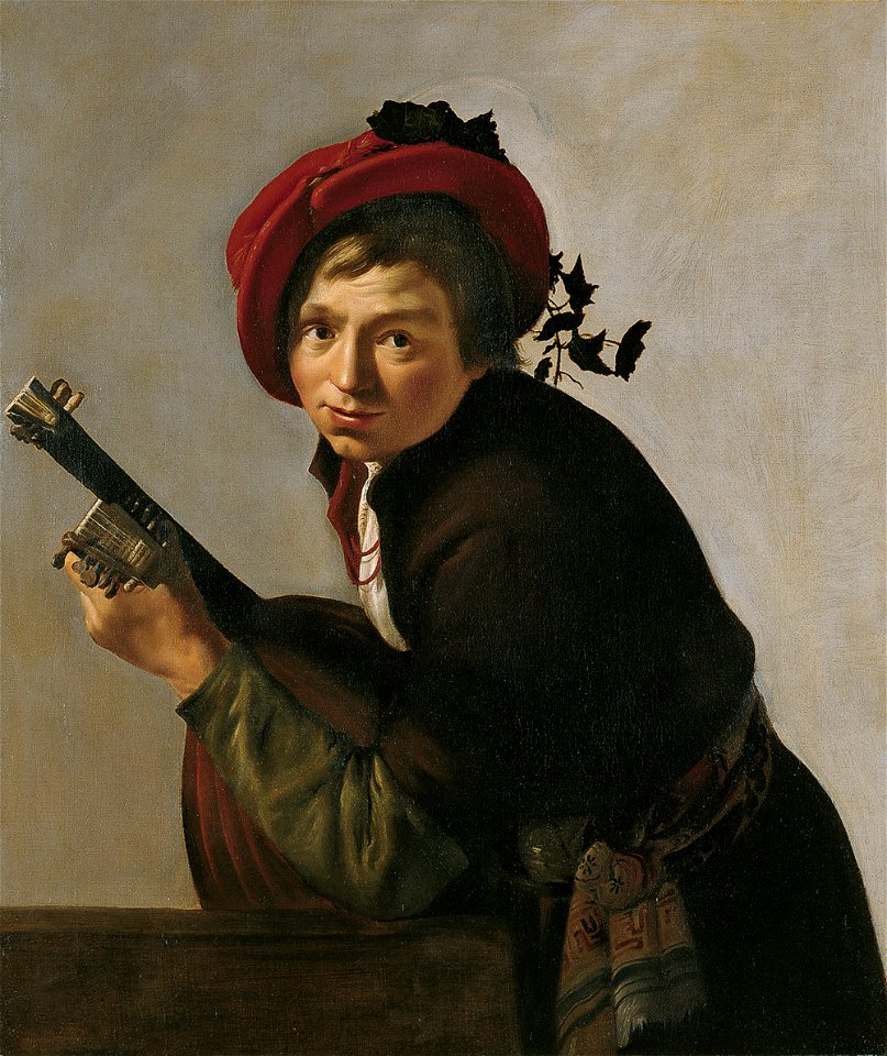Jan Gerrit van Bronchorst - Young man playing a theorbo (Museo Thyssen-Bornemisza)