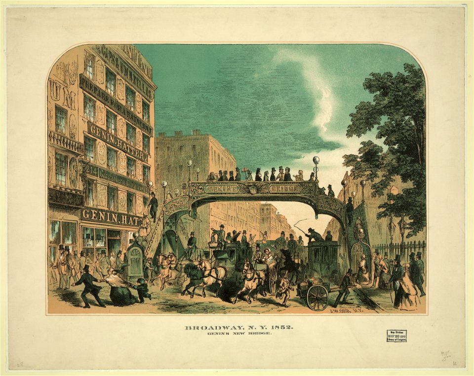 Broadway, N.Y. 1852. Genins new bridge LCCN2003674226