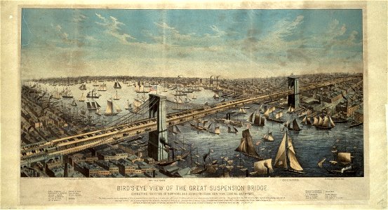 Brooklyn Museum - Bird's-Eye View of the Great Suspension Bridge ...