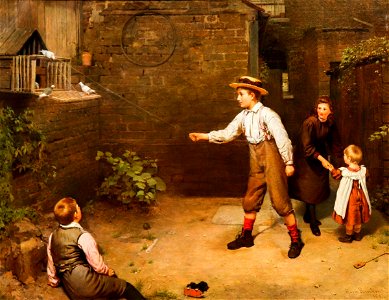 Children Playing Outdoors in a Courtyard by Harry Brooker