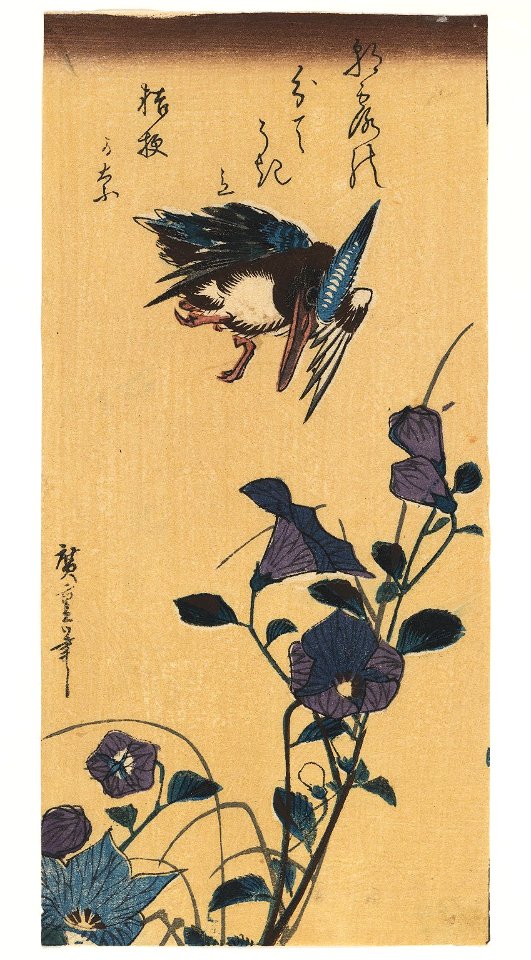 Brooklyn Museum - Kingfisher flies over purple morning glories (Late edition) - Utagawa Hiroshige (Ando)