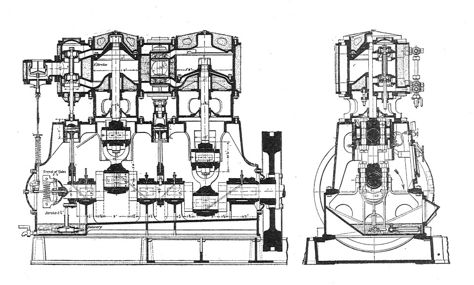 Brotherhood's high-speed engine, section (Rankin Kennedy, Modern Engines, Vol IV)