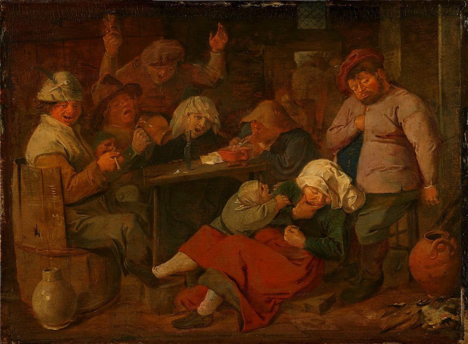 Peasants Drinking About by Adriaen Brouwer Mauritshuis 847