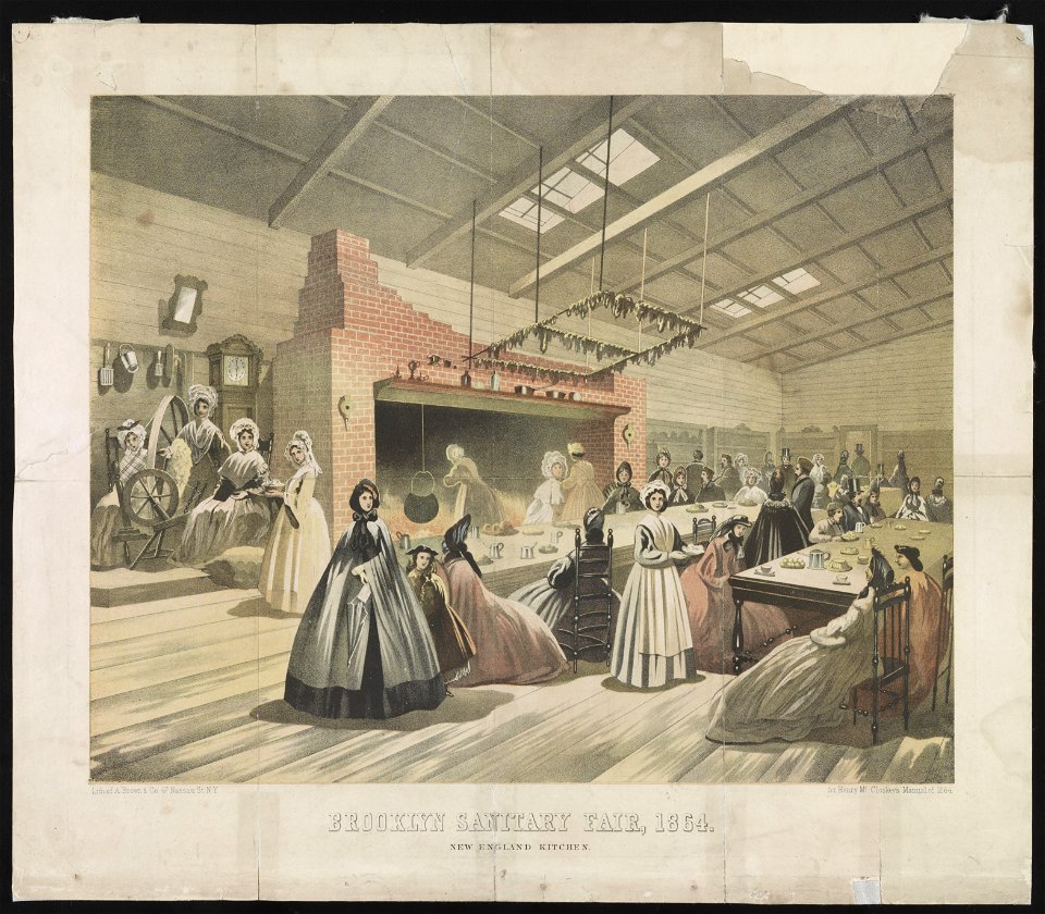 Brooklyn sanitary fair, 1864. New England kitchen - lith. of A. Brown & Co. 47 Nassau St. N.Y. for Henry McCloskey's Manual of 1864. LCCN2013650035