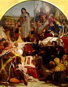 'Chaucer at the Court of Edward III', oil on canvas painting by Ford Madox Brown, 1847-1851, Art Gallery of New South Wales
