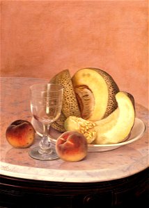 Still Life with Cantaloupe by William Mason Brown. Free illustration for personal and commercial use.