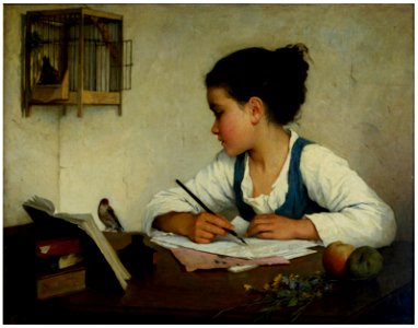 Browne, Henriette - A Girl Writing; The Pet Goldfinch - Google Art Project. Free illustration for personal and commercial use.