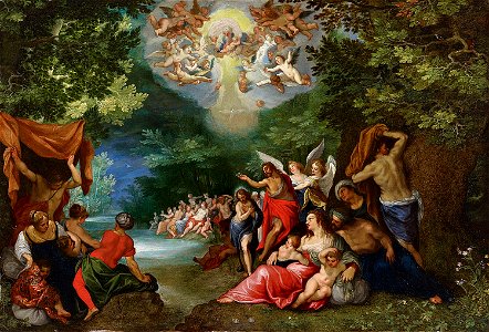 Jan Brueghel (I) & Hans Rottenhammer - The baptism of Christ. Free illustration for personal and commercial use.