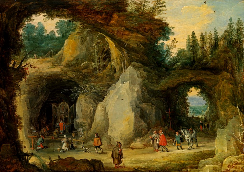 Mountain Landscape with Pilgrims in a Grotto Chapel by Jan Brueghel the Elder