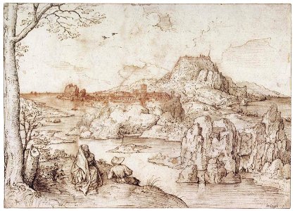Pieter Bruegel the Elder - 1555-56 - Rest of the Flight into Egypt. Free illustration for personal and commercial use.