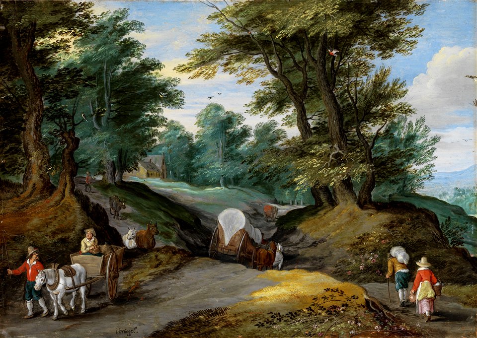 Jan Breughel de Jonge - Beboste landschap met paardenkarren
