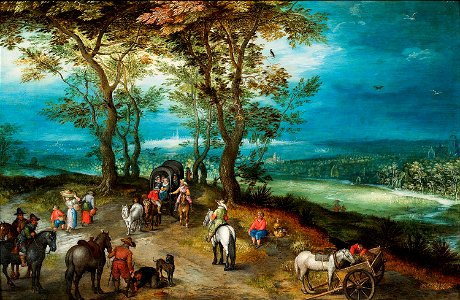 Jan Breughel (II) - Landscape with Horsedrawn Cart and Travellers