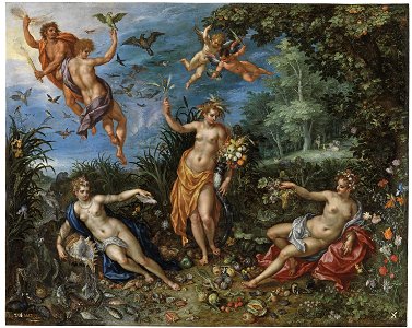 Jan Brueghel the Elder and Hendrick de Clerck - Abundance and the Four Elements (1606). Free illustration for personal and commercial use.