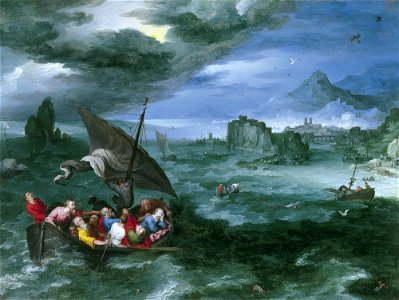Brueghel, Jan I - Christ in the Storm on the Sea of Galilee - 1596. Free illustration for personal and commercial use.