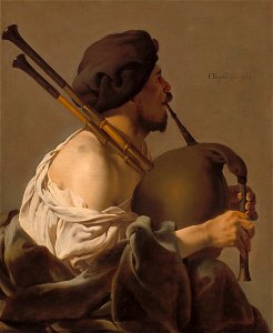 Bagpipe Player, Hendrick ter Brugghen. Free illustration for personal and commercial use.