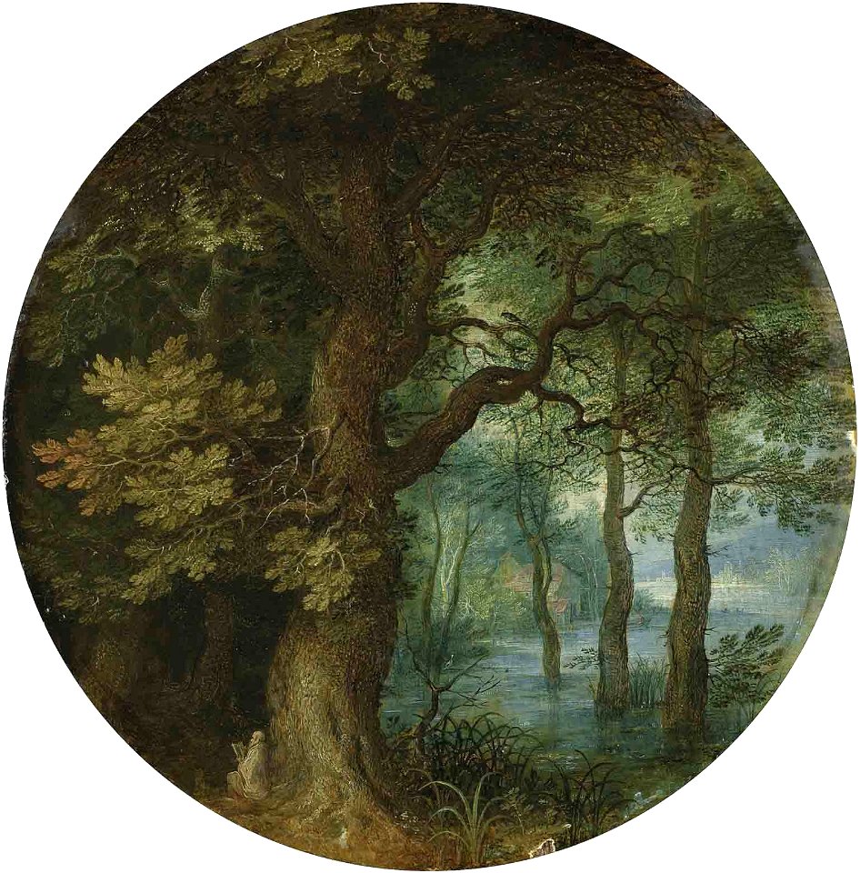 Jan Brueghel de Oude - Een bosrijke landschap met een kluizenaar monnik