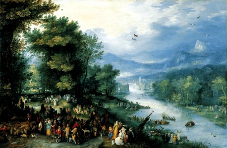 Jan Brueghel (I) - Landscape with young Tobias (1598). Free illustration for personal and commercial use.