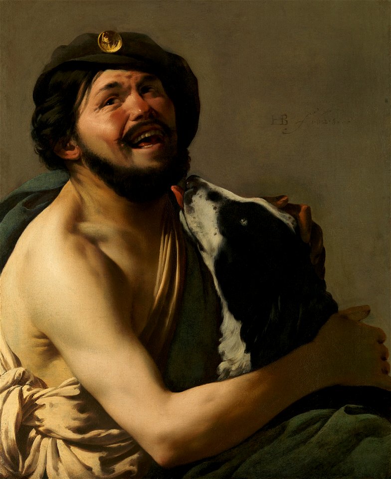 'A Laughing Bravo with his Dog' by Hendrick ter Brugghen, 1628