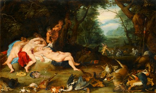 Jan Breughel (II) & Peter Paul Rubens (Studio) - Landscape with Diana and her Nymphs. Free illustration for personal and commercial use.