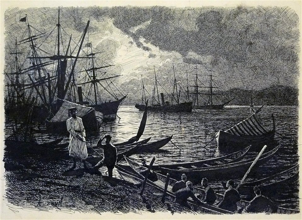 Brun Alexandre - Ink - Débarquement en Méditerranée - feuille 22x29.5cm