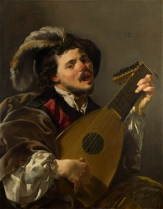 A Man playing a Lute. Free illustration for personal and commercial use.