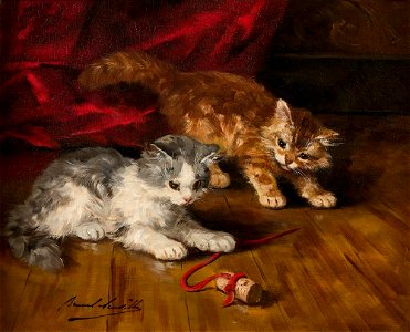 Kittens Playing with a Cork by Alfred Arthur Brunel-Neuville