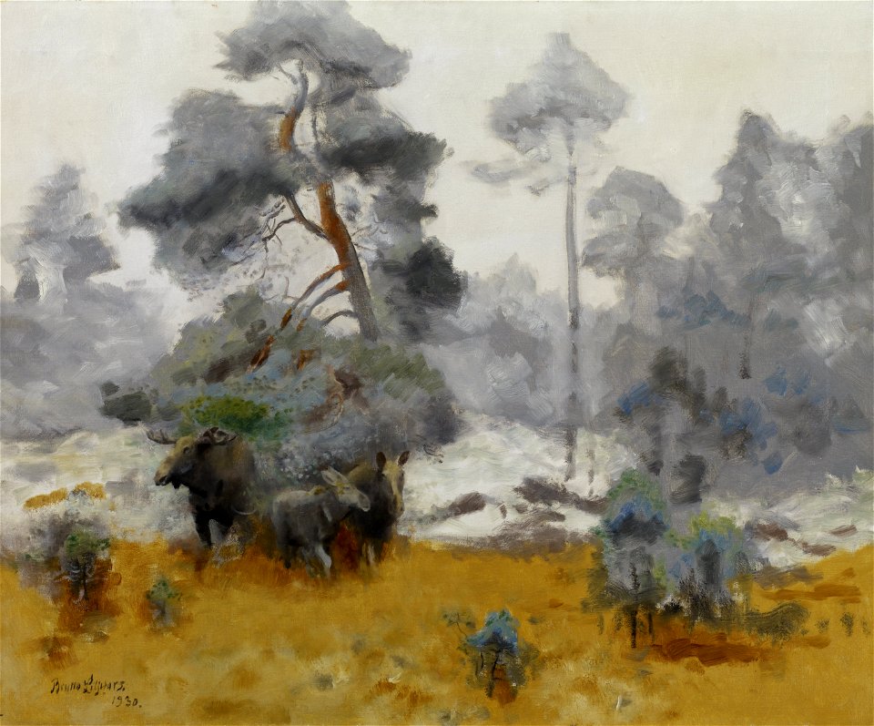 Bruno Liljefors - Moose Family Entering a Clearing - 2009.64 - Minneapolis Institute of Arts
